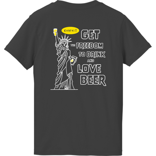 名画 × BEER(自由の女神)袋文字白メッセージ バックプリント | ハイクオリティーTシャツ（ガールズ） ハイクオリティーTシャツ（ガールズ）