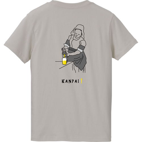 名画 × BEER(牛乳を注ぐ女)黒線画 バックプリント | ハイクオリティーTシャツ（ガールズ） ハイクオリティーTシャツ（ガールズ）