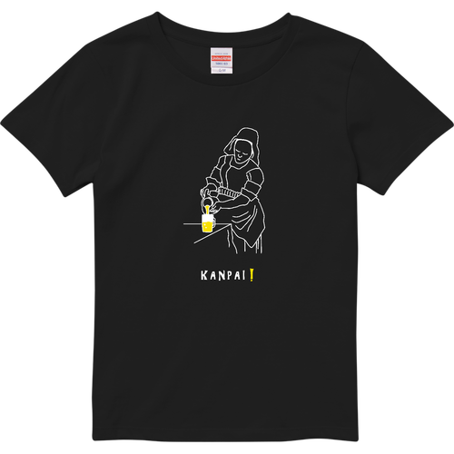 名画 × BEER(牛乳を注ぐ女)白線画 | ハイクオリティーTシャツ（ガールズ） ハイクオリティーTシャツ（ガールズ）