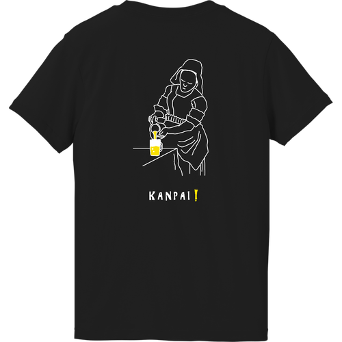 名画 × BEER(牛乳を注ぐ女)白線画 バックプリント | ハイクオリティーTシャツ（ガールズ） ハイクオリティーTシャツ（ガールズ）