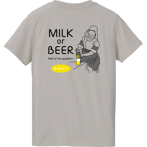 名画 × BEER(牛乳を注ぐ女)黒メッセージ バックプリント | ハイクオリティーTシャツ（ガールズ） ハイクオリティーTシャツ（ガールズ）