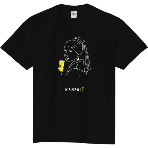 名画 × BEER（真珠の耳飾りの少女）白線画 | 即日Ｔシャツ(TOMS-85) 即日Ｔシャツ(TOMS-85)