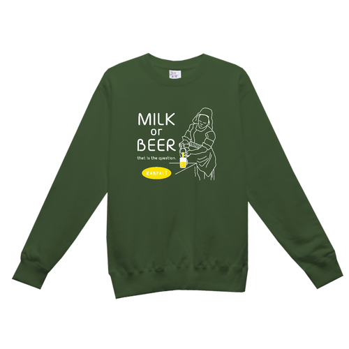 名画 × BEER(牛乳を注ぐ女)白メッセージ | レギュラーウェイトスウェットシャツ レギュラーウェイトスウェットシャツ