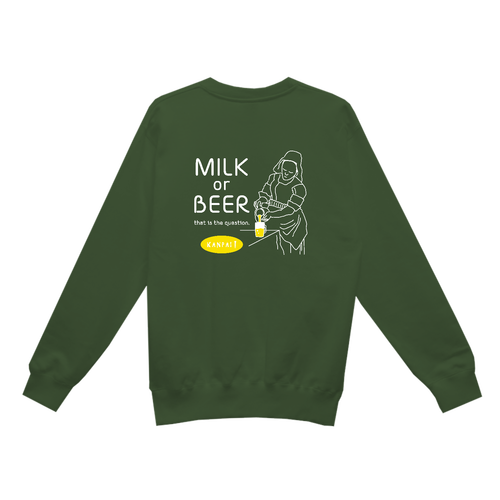 名画 × BEER(牛乳を注ぐ女)白メッセージ バックプリント | レギュラーウェイトスウェットシャツ レギュラーウェイトスウェットシャツ