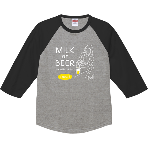 名画 × BEER(牛乳を注ぐ女)白メッセージ | ラグランTシャツ（七分袖） ラグランTシャツ（七分袖）