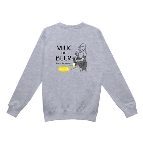 名画 × BEER(牛乳を注ぐ女)黒メッセージ バックプリント | レギュラーウェイトスウェットシャツ レギュラーウェイトスウェットシャツ