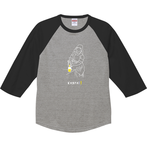 名画 × BEER(牛乳を注ぐ女)白線画 | ラグランTシャツ（七分袖） ラグランTシャツ（七分袖）