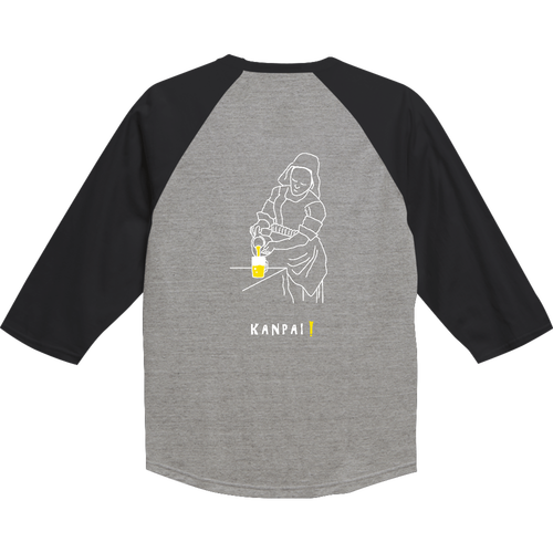 名画 × BEER(牛乳を注ぐ女)白線画 バックプリント | ラグランTシャツ（七分袖） ラグランTシャツ（七分袖）