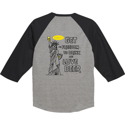 名画 × BEER(自由の女神) 袋文字黒メッセージ バックプリント | ラグランTシャツ（七分袖） ラグランTシャツ（七分袖）