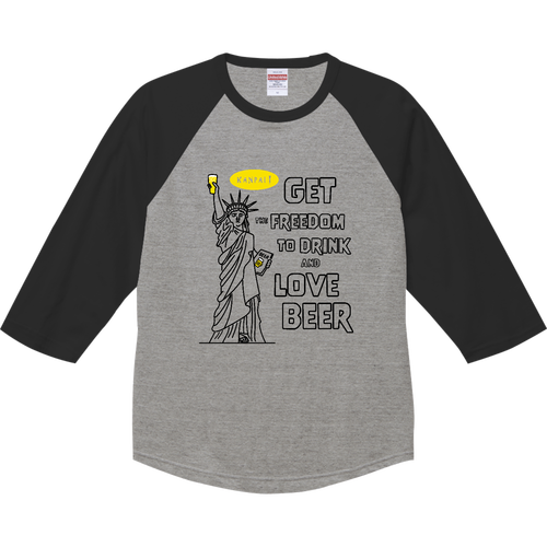 名画 × BEER(自由の女神) 袋文字黒メッセージ | ラグランTシャツ（七分袖） ラグランTシャツ（七分袖）