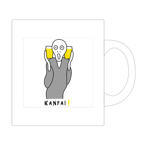 名画 × BEER（ムンクの叫び）黒線画 | ワンポイント マグカップ ワンポイント マグカップ