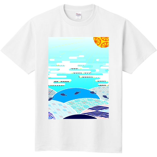 和柄デザイン 青海波と夏空 定番Ｔシャツ