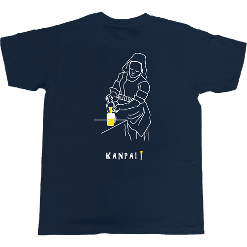 牛乳を注ぐ女×BEER 白線画 バックプリント | 5.0オンス ベーシックTシャツ 5.0オンス ベーシックTシャツ