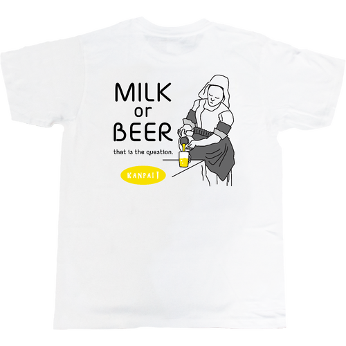 牛乳を注ぐ女×BEER 黒メッセージ バックプリント | 5.0オンス ベーシックTシャツ 5.0オンス ベーシックTシャツ