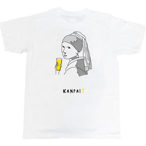 真珠の耳飾りの少女×BEER 黒線画 バックプリント | 5.0オンス ベーシックTシャツ 5.0オンス ベーシックTシャツ