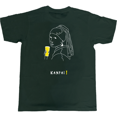 真珠の耳飾りの少女×BEER 白線画 バックプリント | 5.0オンス ベーシックTシャツ 5.0オンス ベーシックTシャツ