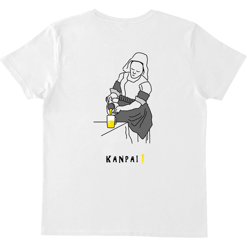 牛乳を注ぐ女×BEER 黒線画 バックプリント | ヘビーウェイトTシャツ ヘビーウェイトTシャツ