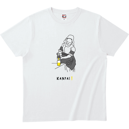 牛乳を注ぐ女×BEER 黒線画 | ヘビーウェイトTシャツ ヘビーウェイトTシャツ