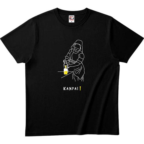 牛乳を注ぐ女×BEER 白線画 | ヘビーウェイトTシャツ ヘビーウェイトTシャツ