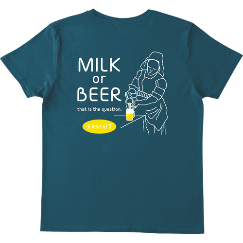 牛乳を注ぐ女×BEER 白メッセージ バックプリント | ヘビーウェイトTシャツ ヘビーウェイトTシャツ