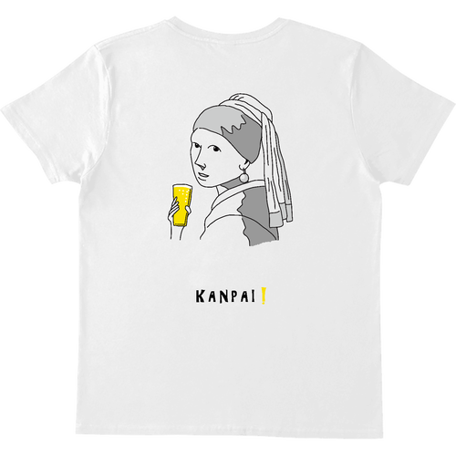 真珠の耳飾りの少女×BEER 黒線画 バックプリント | ヘビーウェイトTシャツ ヘビーウェイトTシャツ