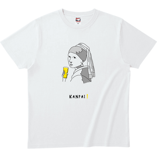真珠の耳飾りの少女×BEER 黒線画 | ヘビーウェイトTシャツ ヘビーウェイトTシャツ