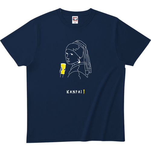 真珠の耳飾りの少女×BEER 白線画 | ヘビーウェイトTシャツ ヘビーウェイトTシャツ