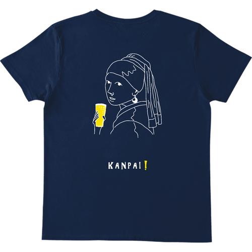 真珠の耳飾りの少女×BEER 白線画 バックプリント | ヘビーウェイトTシャツ ヘビーウェイトTシャツ