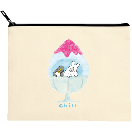 かき氷に住んでみた。 キャンバスフラットポーチ（M）【白プリント有】