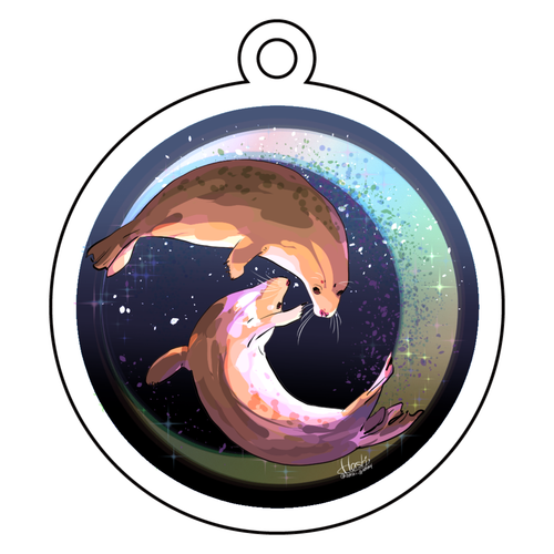 Seals dancing in the moonlit night アクリルキーホルダー　丸型 (6cm)