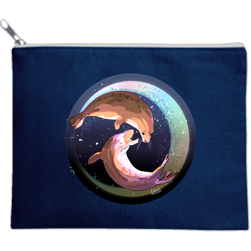 Seals dancing in the moonlit night キャンバスフラットポーチ（M）【白プリント有】