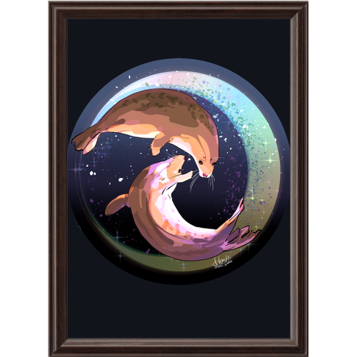 Seals dancing in the moonlit night アートデザインパネル (A4 キャンバス)