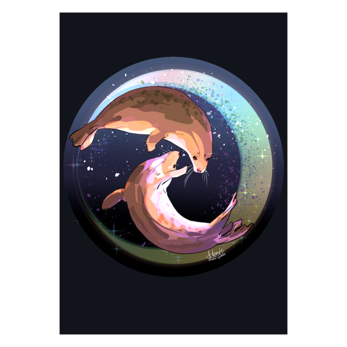 Seals dancing in the moonlit night ポスター Ａ２サイズ