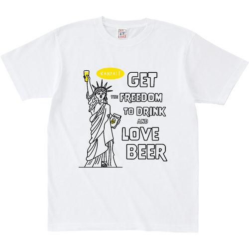 自由の女神×BEER 袋文字黒メッセージ | オープンエンド マックスウェイト Tシャツ オープンエンド マックスウェイト Tシャツ