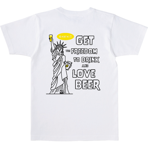 自由の女神×BEER 袋文字黒メッセージ バックプリント | オープンエンド マックスウェイト Tシャツ オープンエンド マックスウェイト Tシャツ