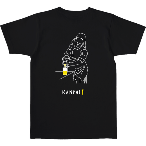 牛乳を注ぐ女×BEER 白線画 バックプリント | オープンエンド マックスウェイト Tシャツ オープンエンド マックスウェイト Tシャツ