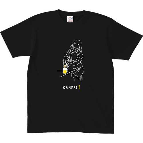 牛乳を注ぐ女×BEER 白線画 | オープンエンド マックスウェイト Tシャツ オープンエンド マックスウェイト Tシャツ