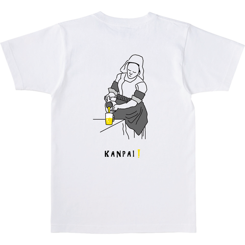 牛乳を注ぐ女×BEER 黒線画 バックプリント | オープンエンド マックスウェイト Tシャツ オープンエンド マックスウェイト Tシャツ