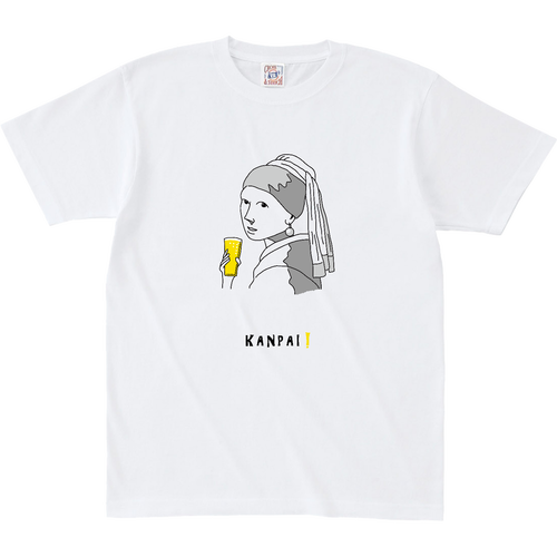 真珠の耳飾りの少女×BEER 黒線画 | オープンエンド マックスウェイト Tシャツ オープンエンド マックスウェイト Tシャツ
