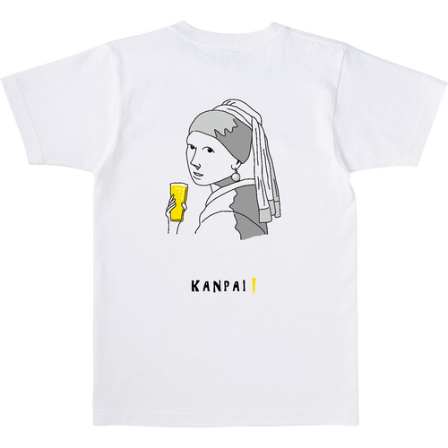 真珠の耳飾りの少女×BEER 黒線画 バックプリント | オープンエンド マックスウェイト Tシャツ オープンエンド マックスウェイト Tシャツ