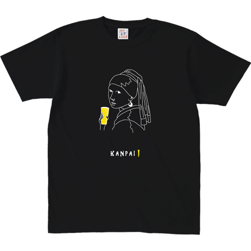 真珠の耳飾りの少女×BEER 白線画 | オープンエンド マックスウェイト Tシャツ オープンエンド マックスウェイト Tシャツ