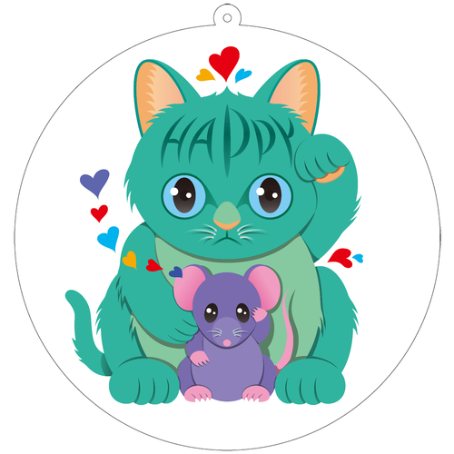 ハッピー招き猫 100×100mm アクリルキーホルダー(丸型)