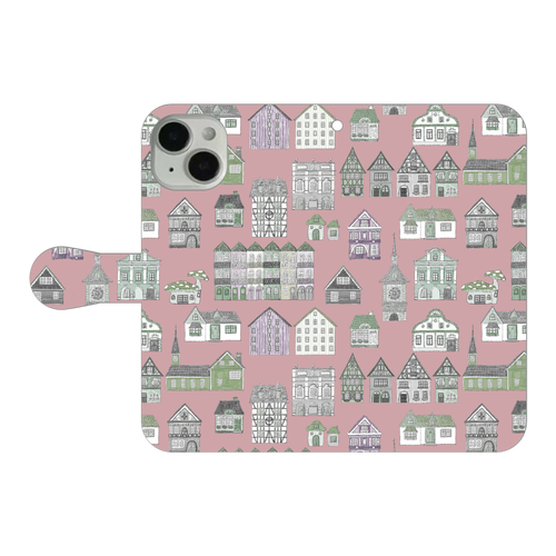 かわいいおうち(pink)/iPhone手帳型ケース iPhone14 手帳型スマホケース