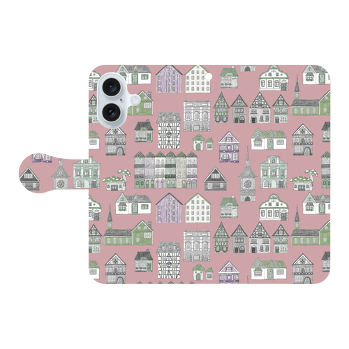 かわいいおうち(pink)/iPhone手帳型ケース iPhone16 手帳型スマホケース