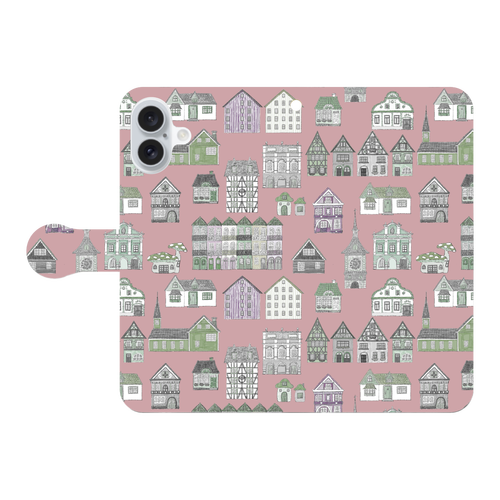 かわいいおうち(pink)/iPhone手帳型ケース iPhone16 Plus 手帳型スマホケース