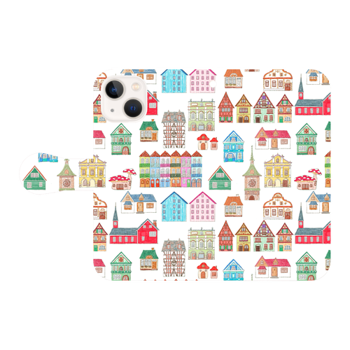 かわいいおうち(mix)/iPhone手帳型ケース iPhone13 mini 手帳型スマホケース