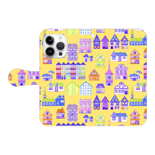 かわいいおうち(yellow)/iPhone手帳型ケース iPhone15 Pro 手帳型スマホケース