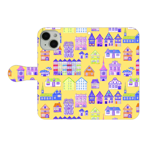 かわいいおうち(yellow)/iPhone手帳型ケース iPhone14 手帳型スマホケース