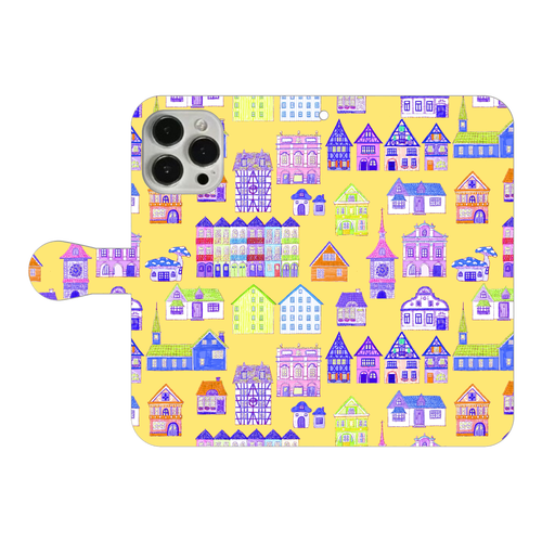 かわいいおうち(yellow)/iPhone手帳型ケース iPhone14 Pro Max 手帳型スマホケース