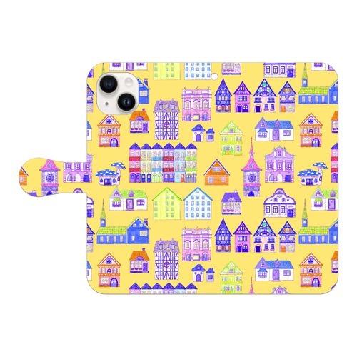 かわいいおうち(yellow)/iPhone手帳型ケース iPhone15 Plus 手帳型スマホケース